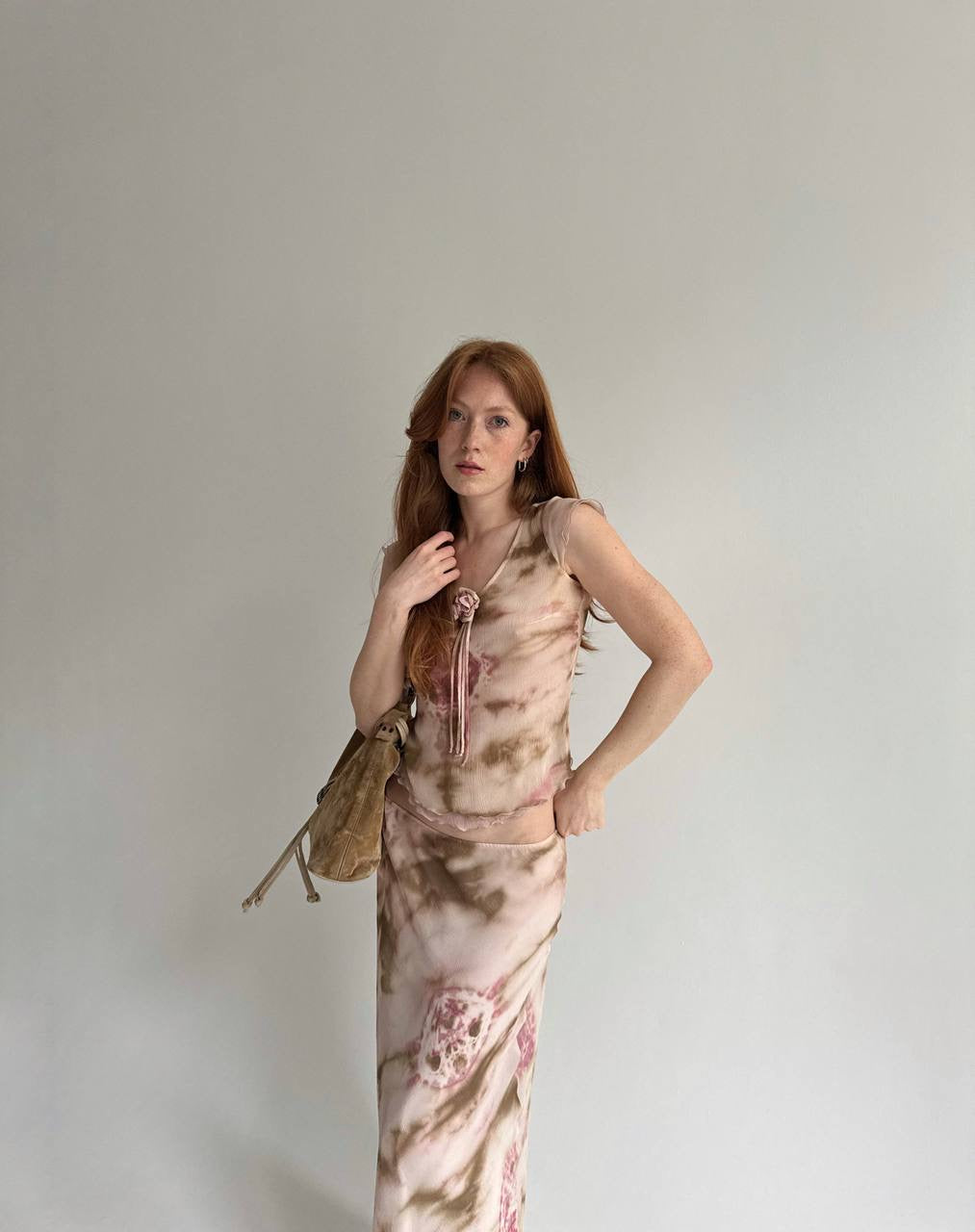 Vintage 55% viscose tie dye printed 2 piece suit