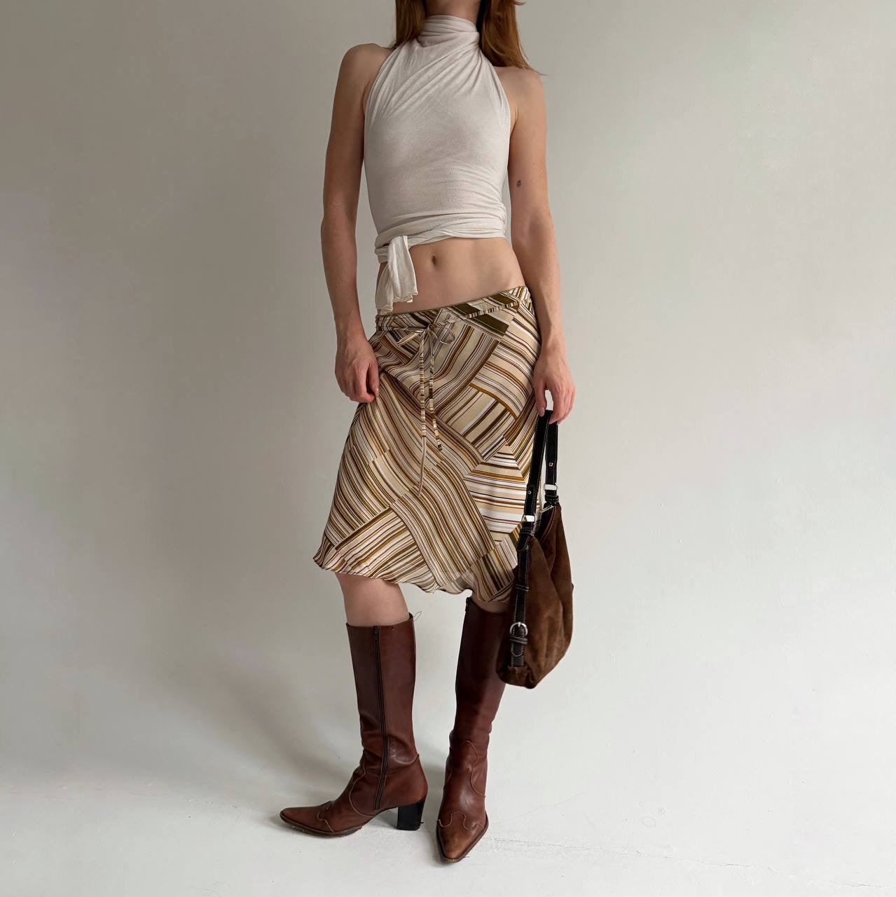 Vintage viscose geometric patterned midi skirt m