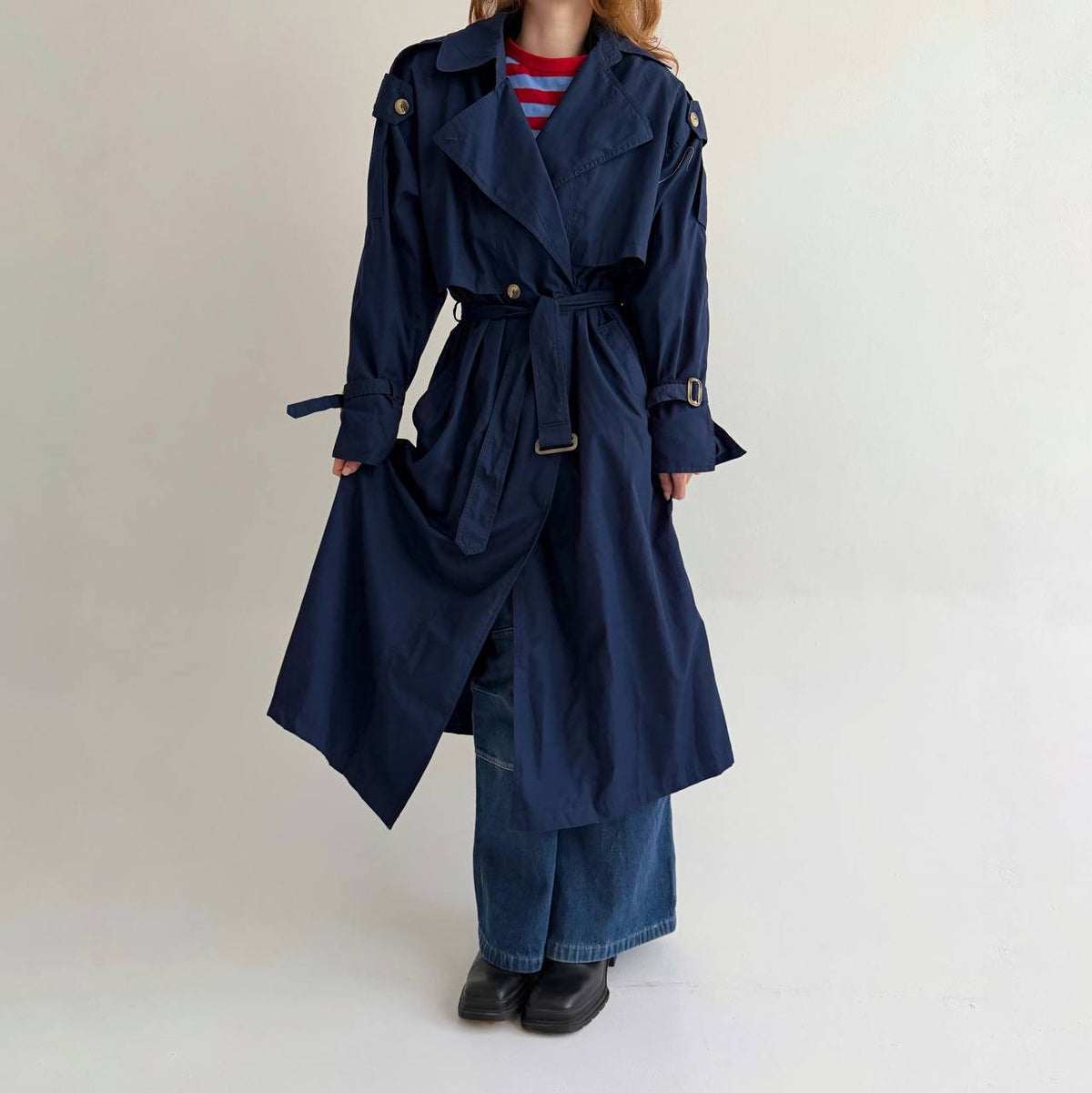 Vintage navy blue cotton blend trench coat
