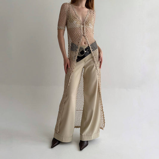 Vintage viscose long beaded cardigan