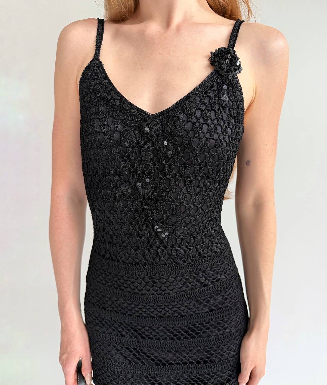 Vintage black 100% rayon asymmetrical long dress