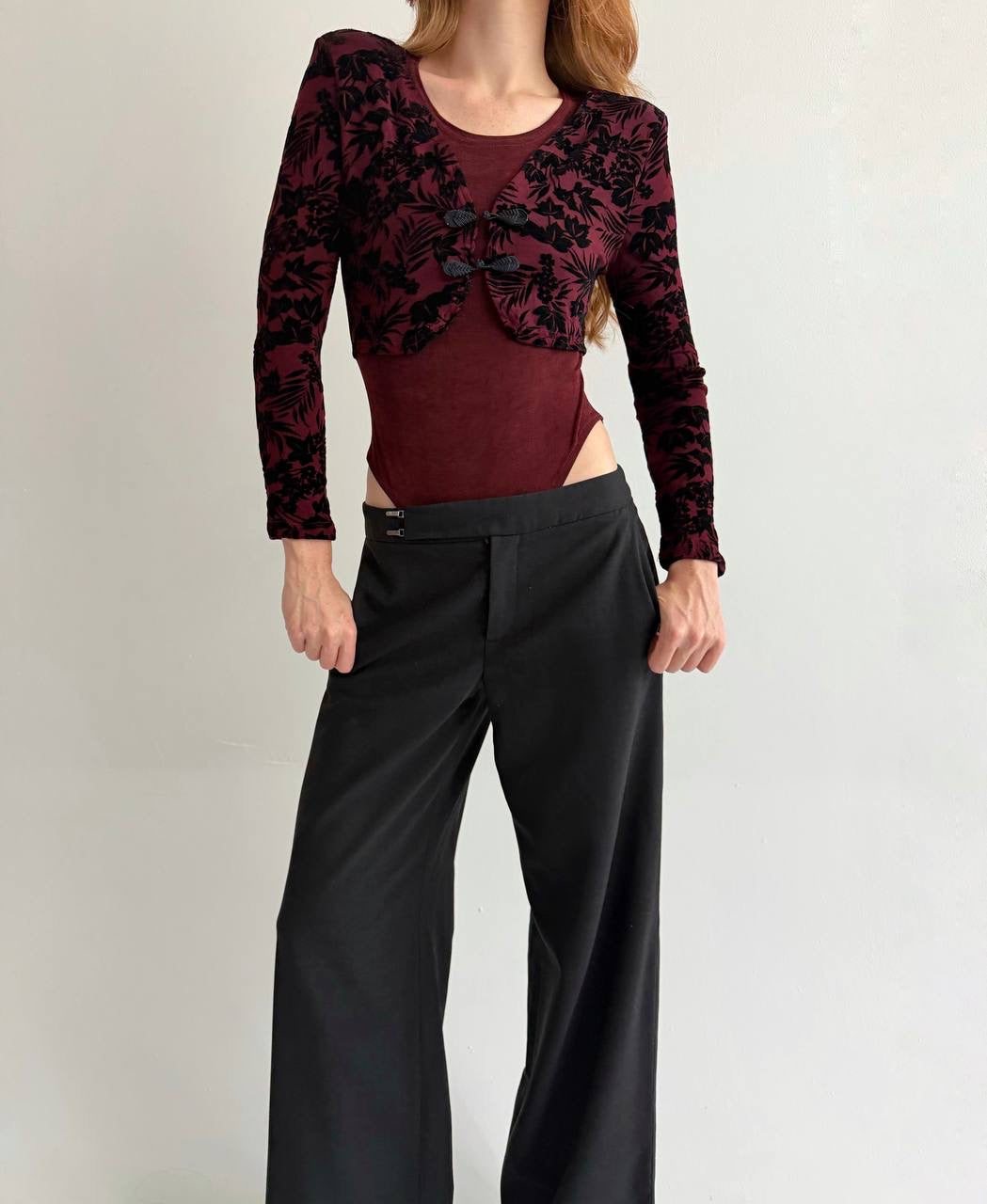 Vintage 100% acetate burgundy bodysuit