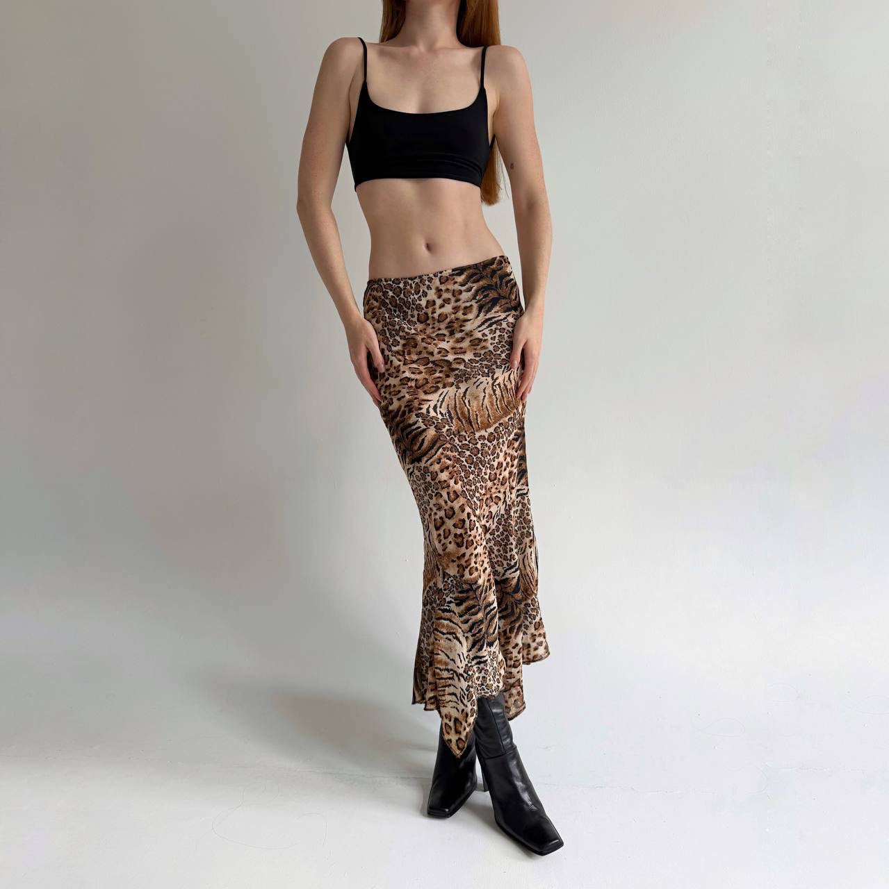 Vintage viscose leopard print skirt