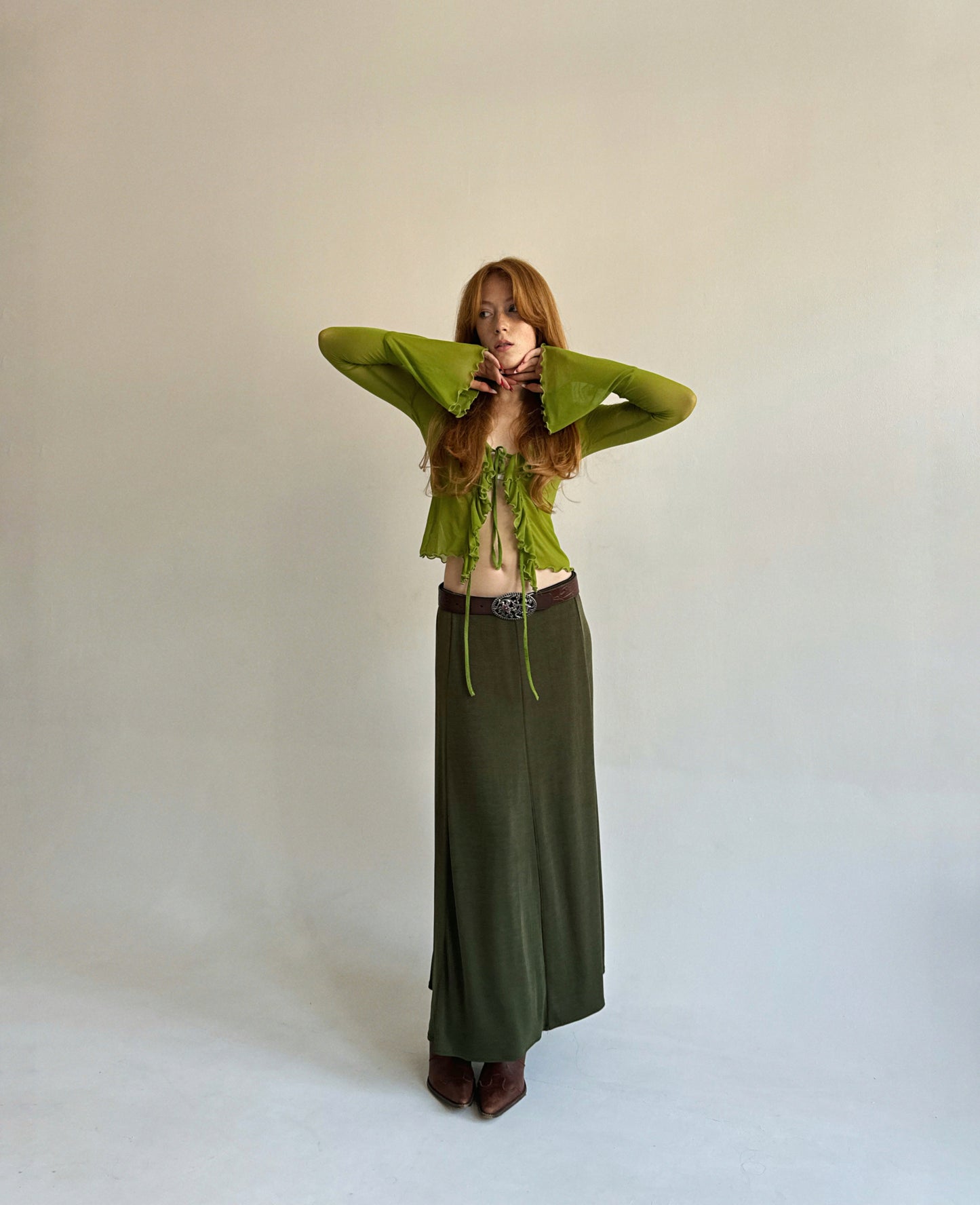 Vintage elastic green maxi skirt