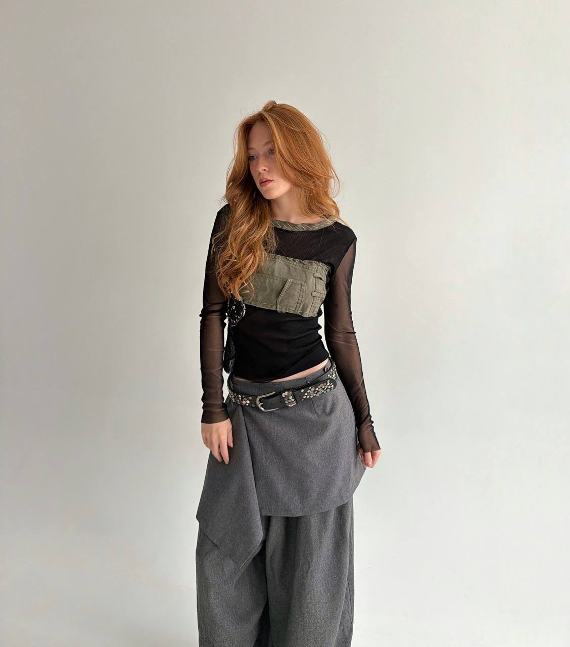 Vintage black mesh long sleeve top