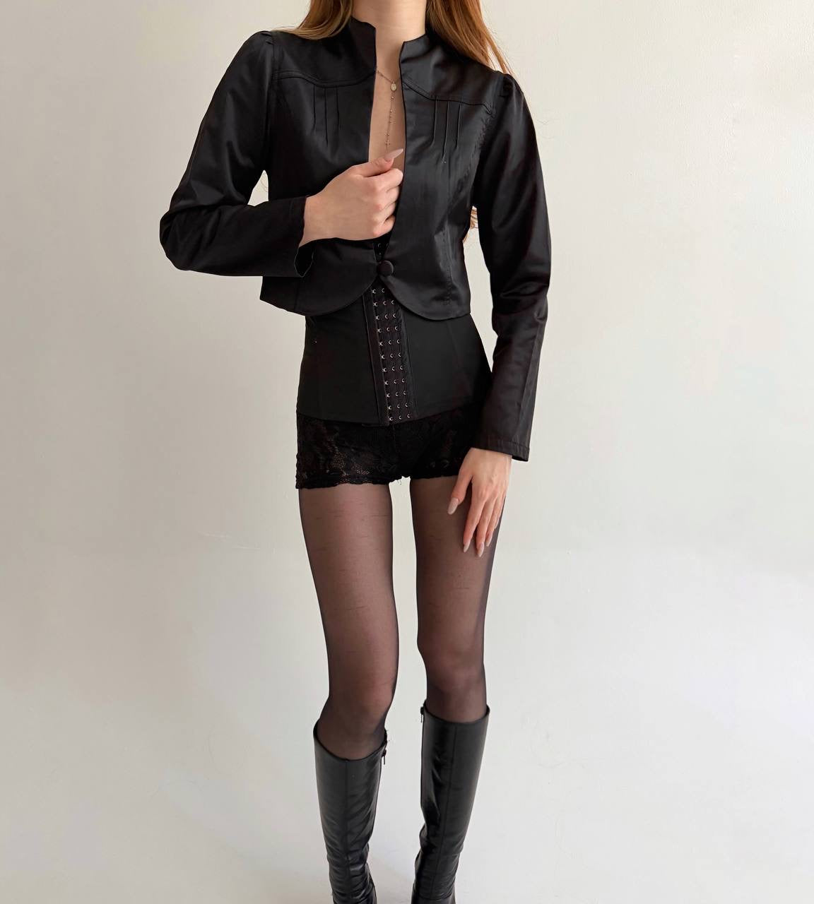 Vintage satin black cropped bolero