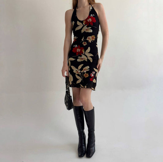 Vintage mini dress with flower pattern