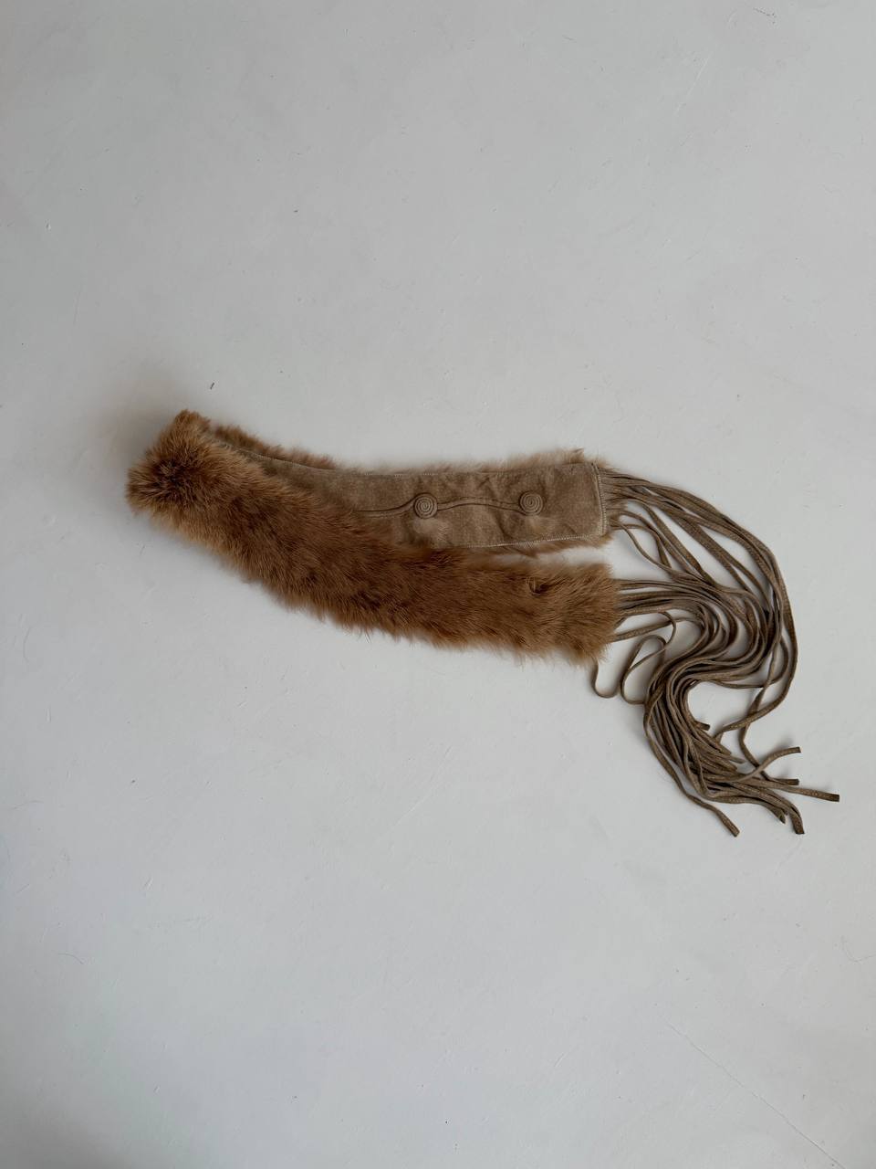 Vintage real fur genuine leather belt