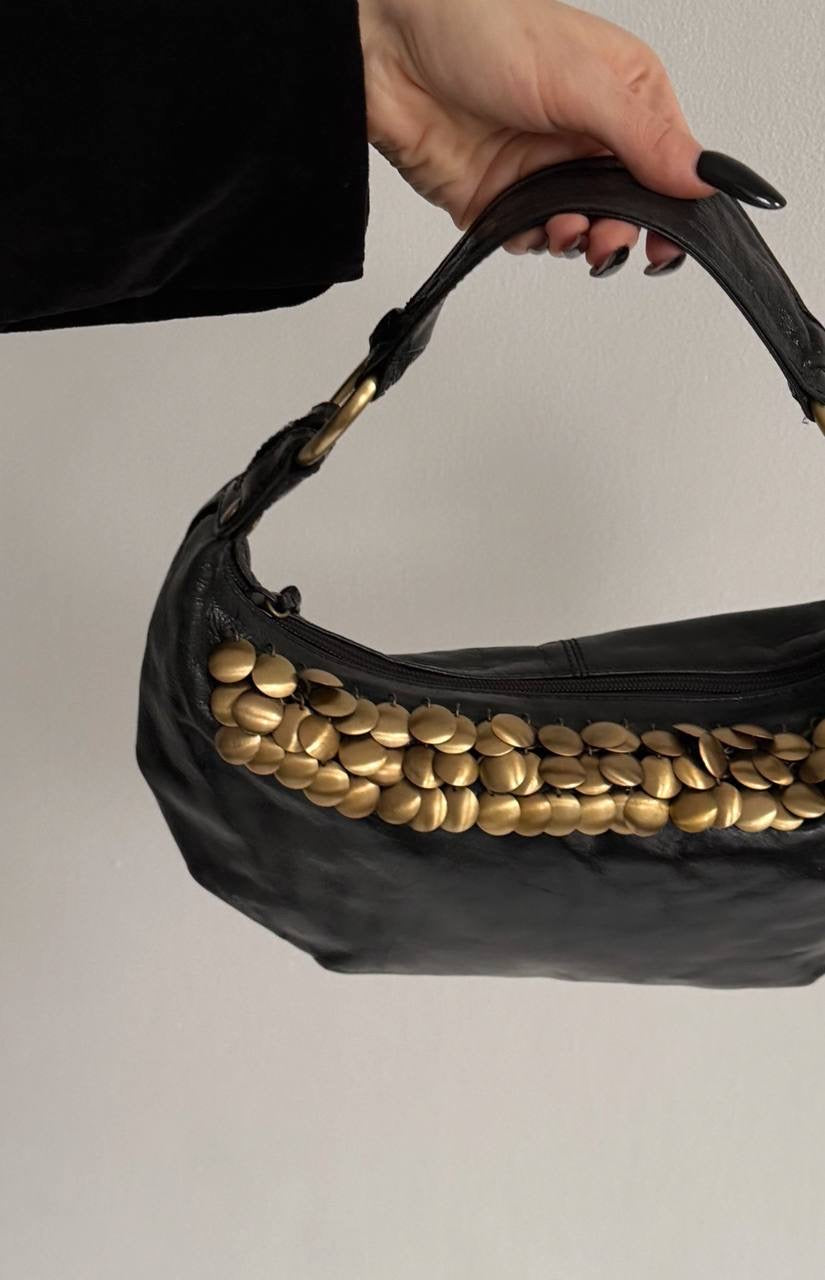 Vintage genuine leather black shoulder bag
