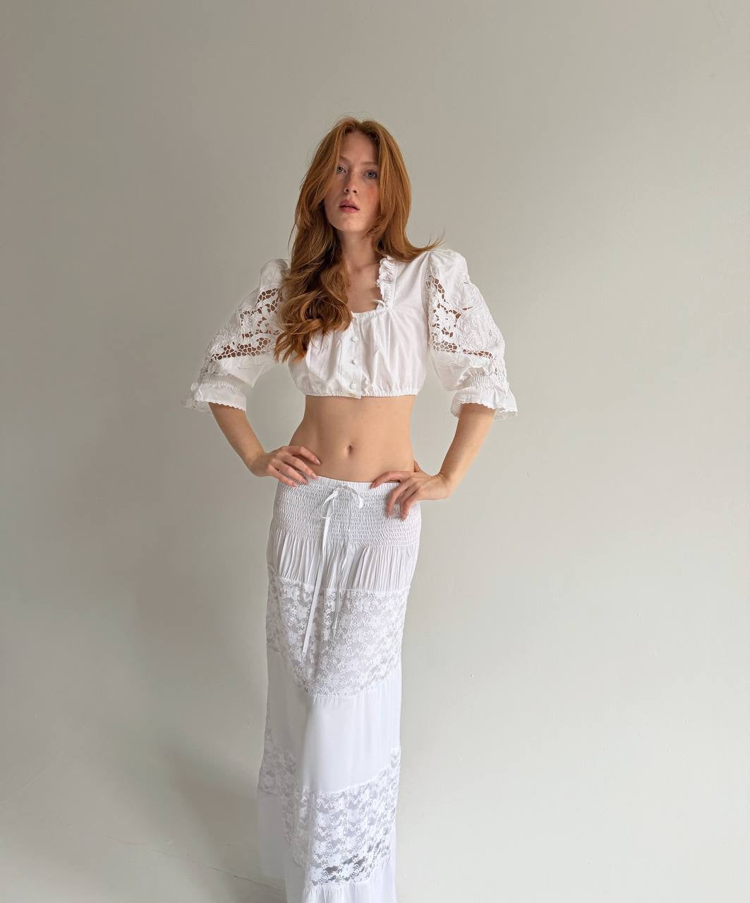 Vintage Bavarian 100% cotton cropped blouse