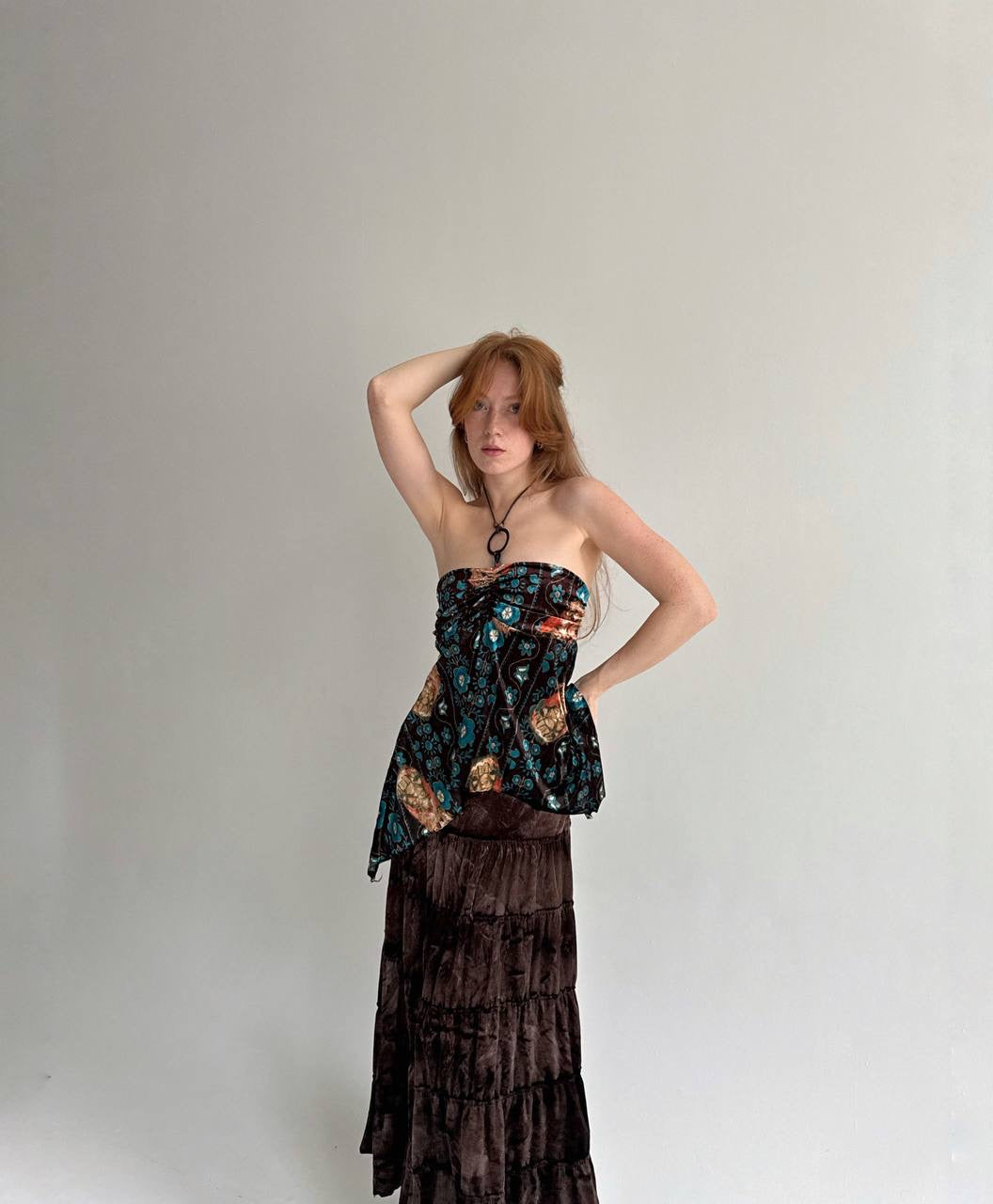 Y2K velvet printed boho top