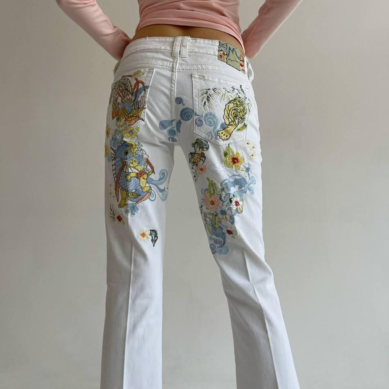 Y2K jeans with tiger back embroidery