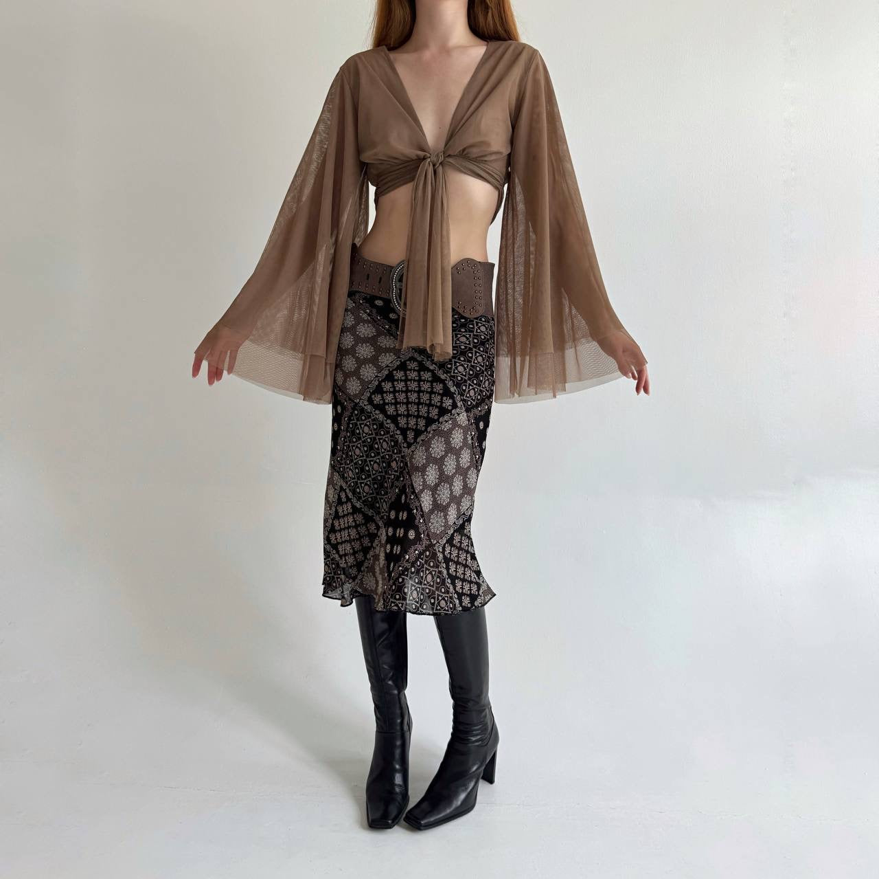 Vintage viscose printed midi skirt