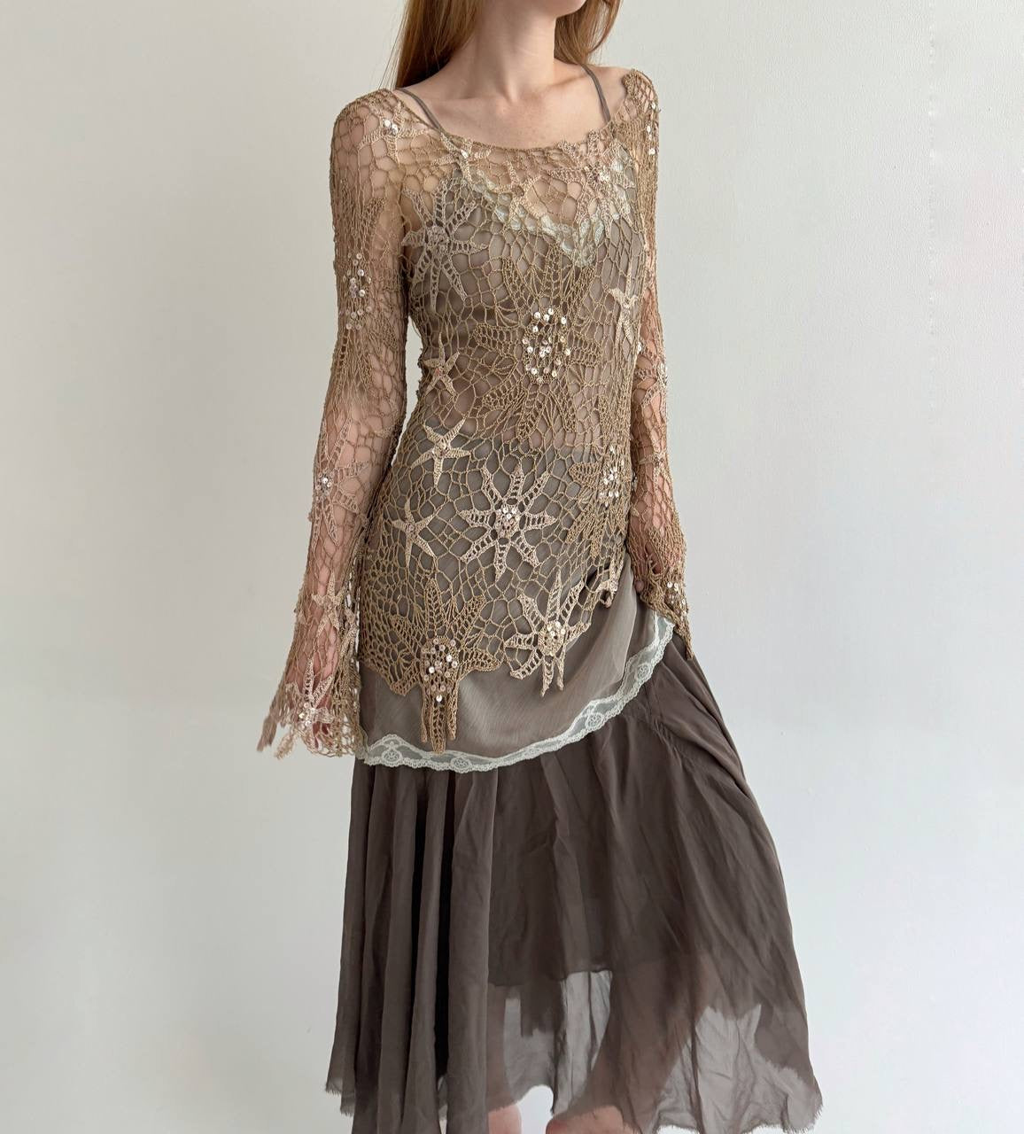 Vintage crochet asymmetrical blouse