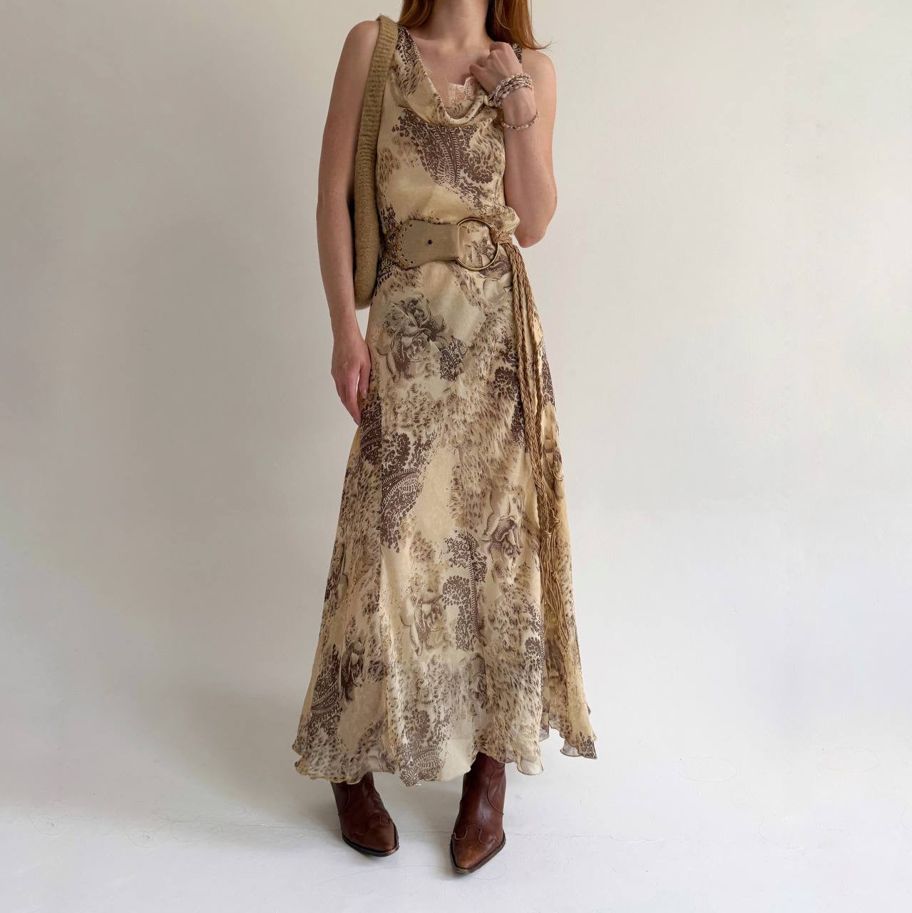 Vintage viscose printed long dress