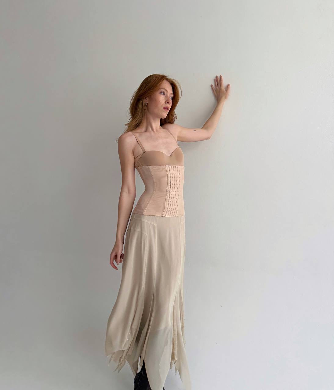 Vintage 100% pure silk delicate asymmetrical maxi skirt