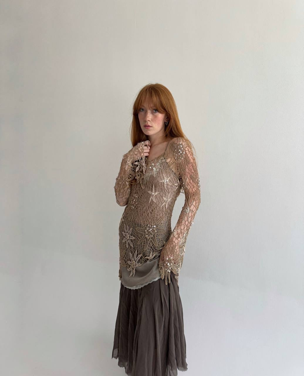 Vintage crochet asymmetrical blouse