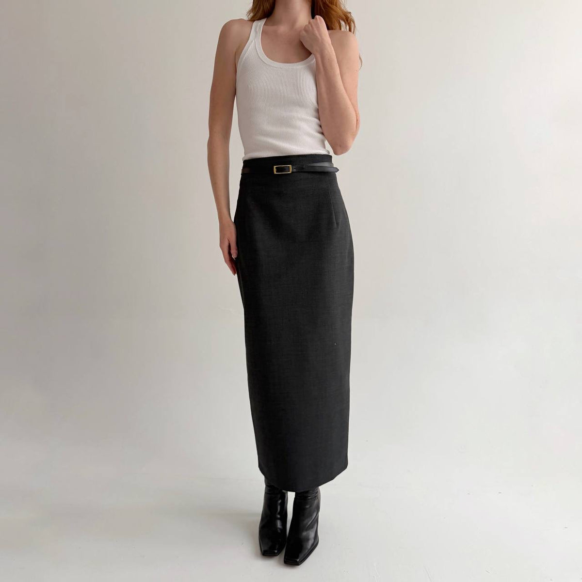 Vintage grey wool blend office siren maxi skirt