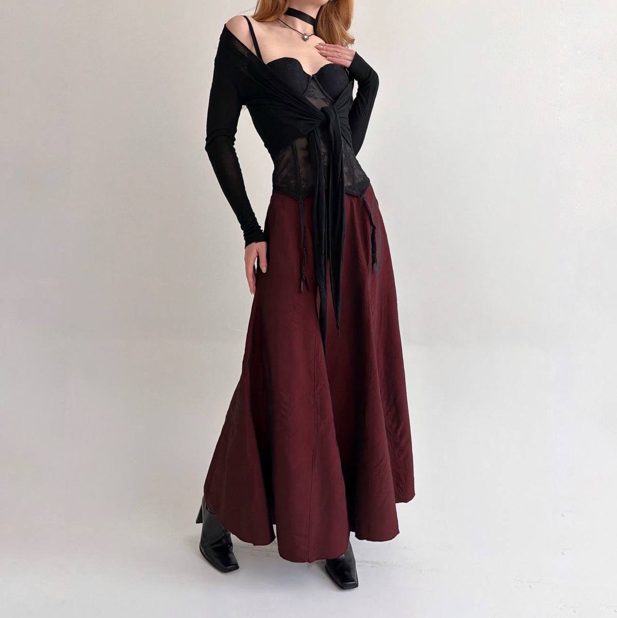 Vintage 53% viscose burgundy maxi skirt