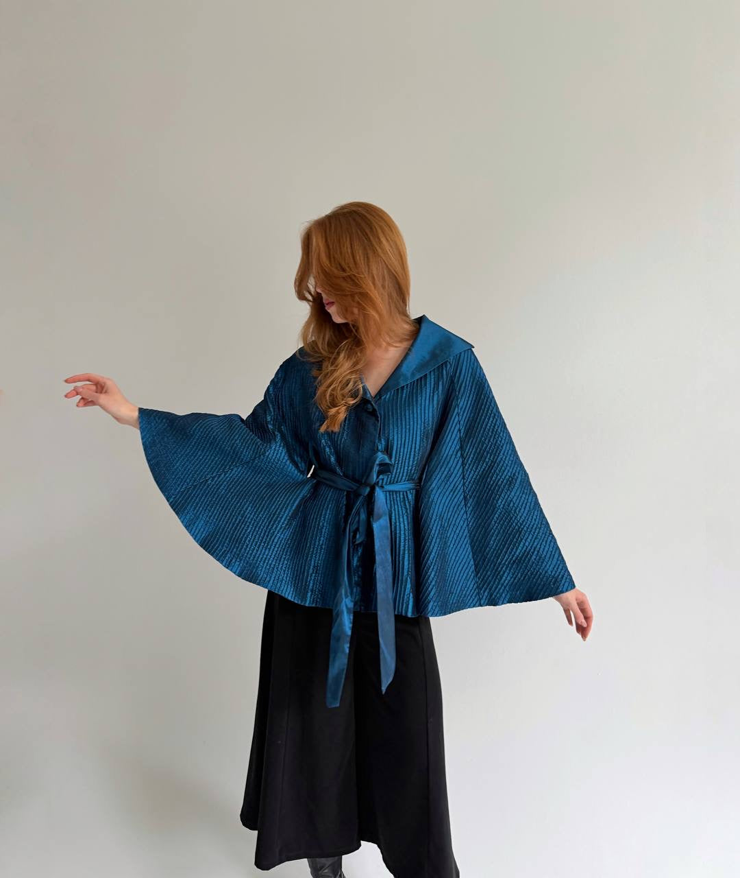 Vintage cerulean blue pleated jacket