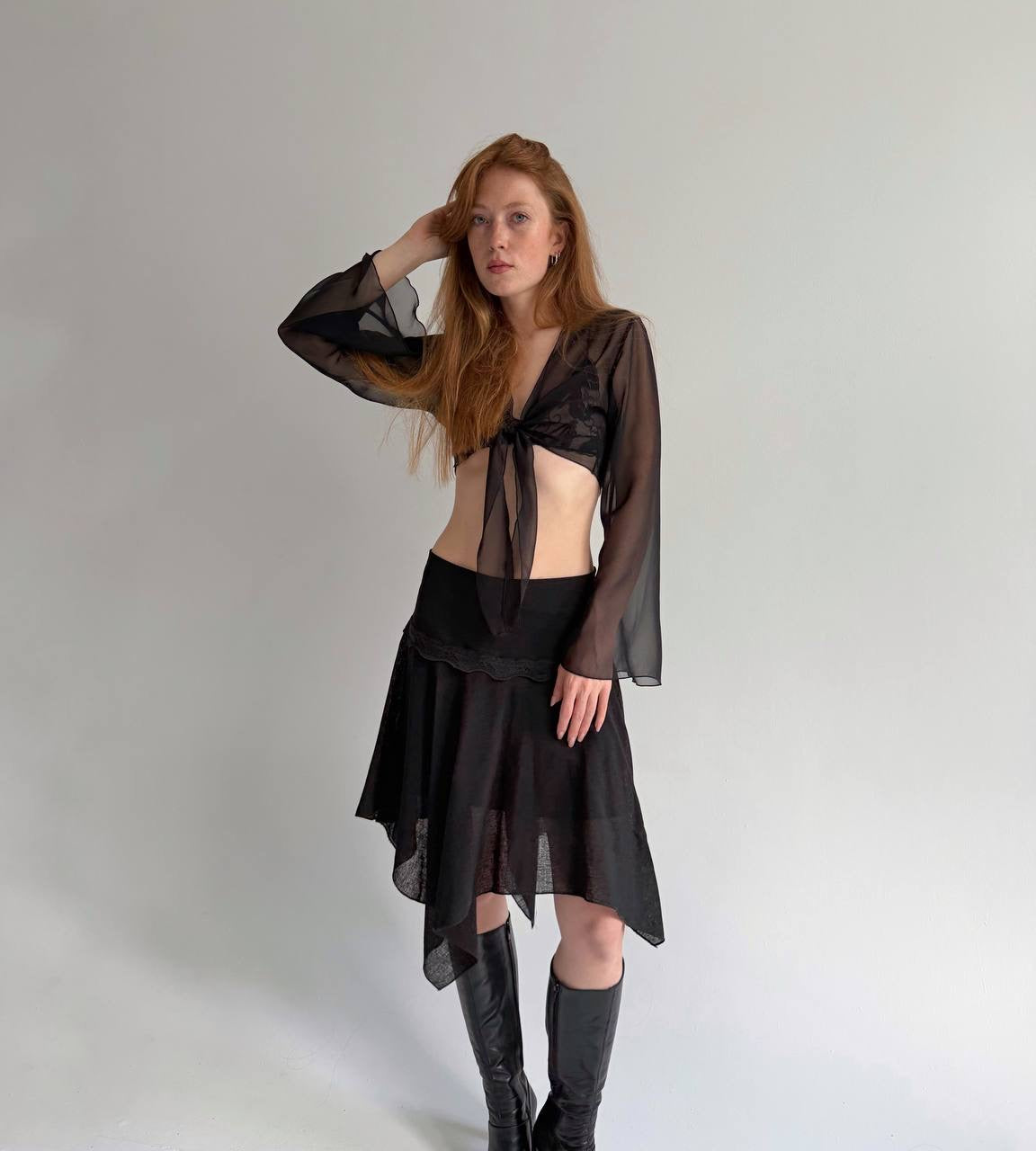Y2K asymmetrical black midi skirt