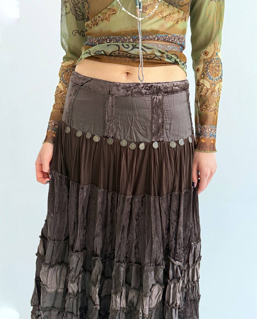 Vintage rayon brown velvet skirt
