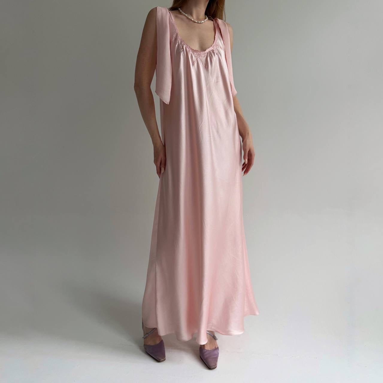 Vintage 100% pure silk pink long dress