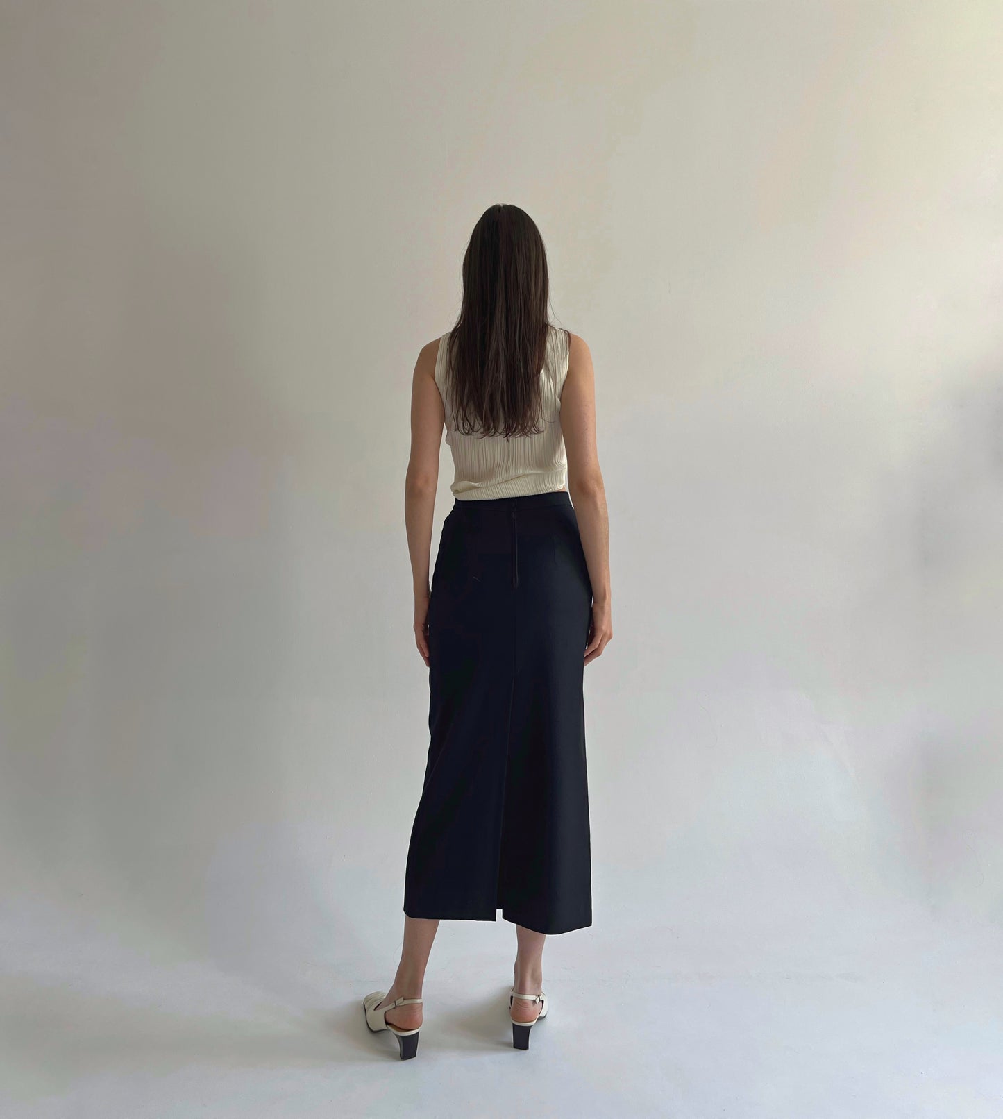 Vintage Lanvin wool black maxi pencil skirt