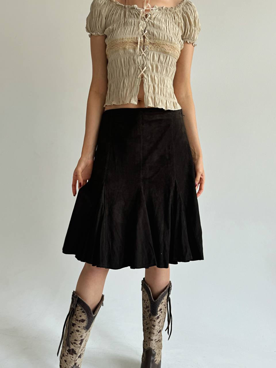 Vintage genuine suede brown skirt