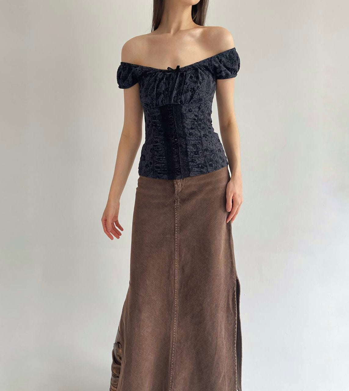 Vintage corduroy brown maxi skirt