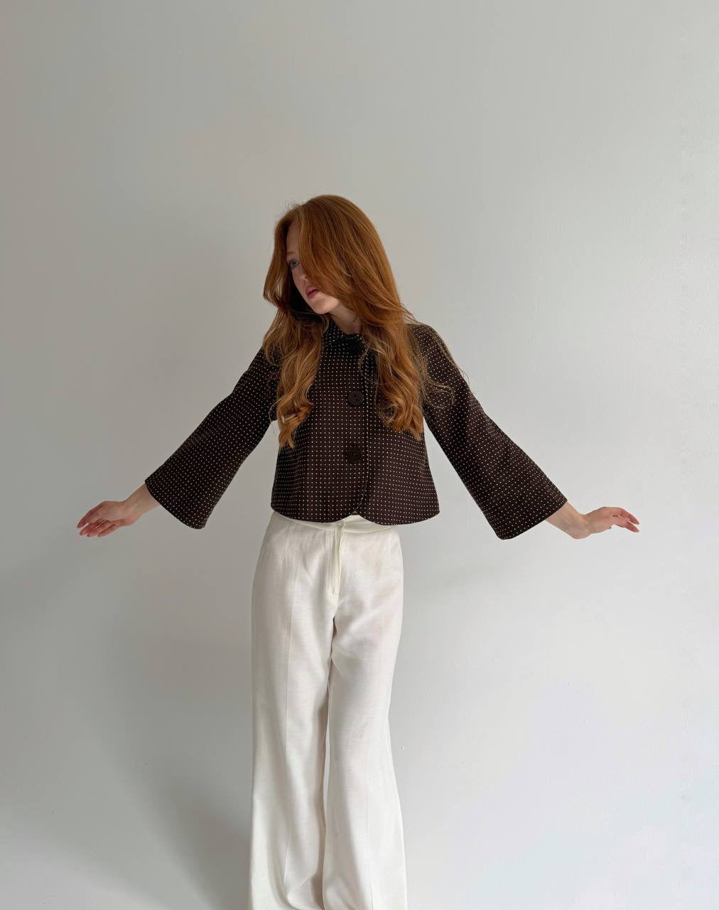 Y2K brown cropped button up jacket