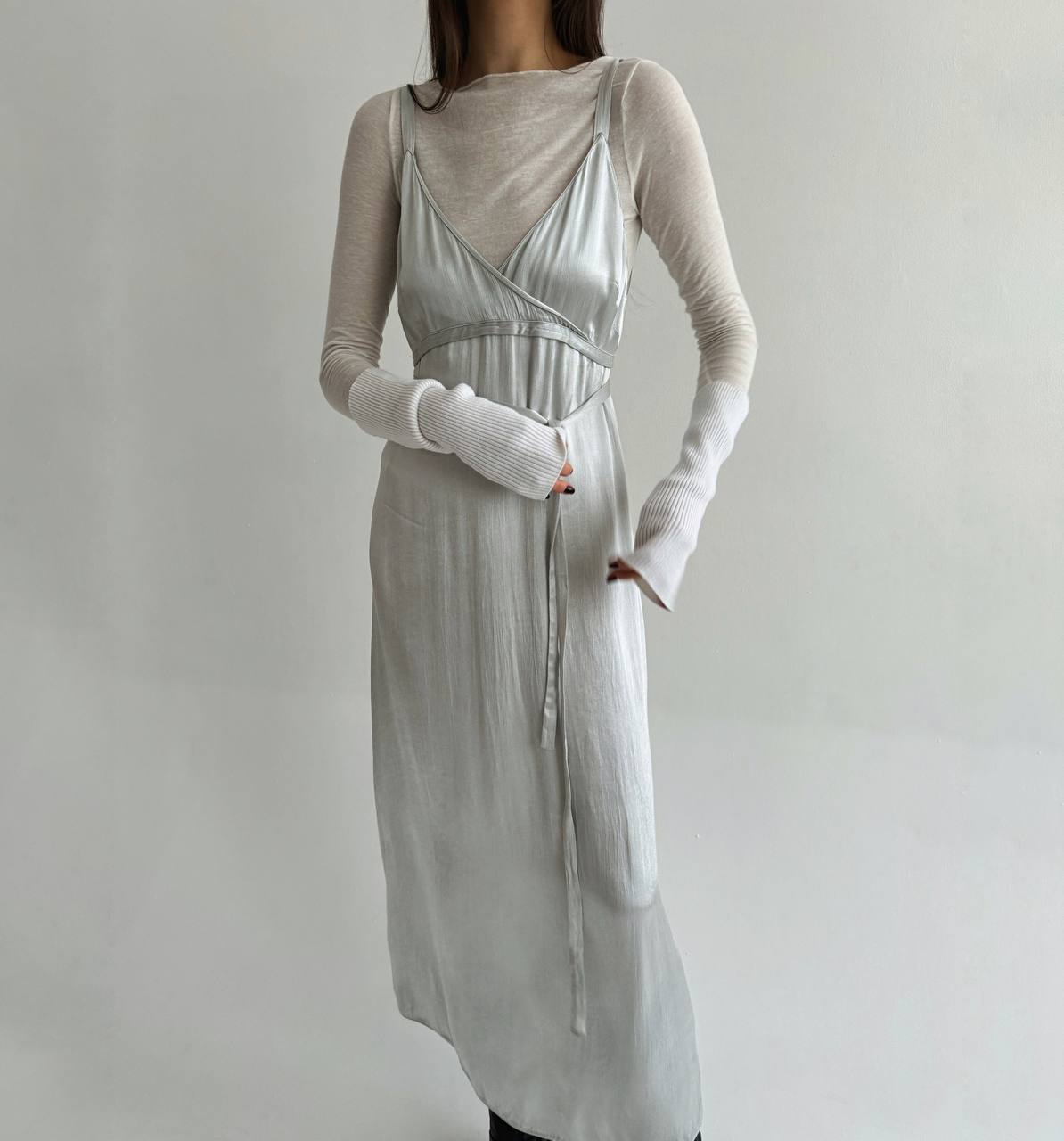 Vintage 70s La Perla viscose silver dress