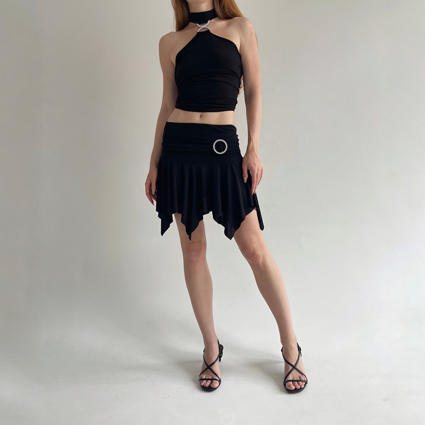 Y2K stretchy asymmetrical mini skirt