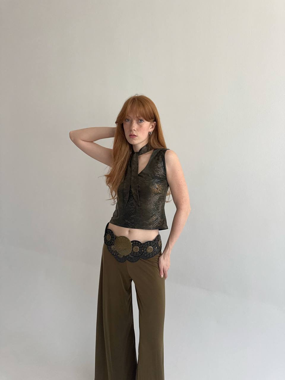 Vintage 70% viscose faux python texture top