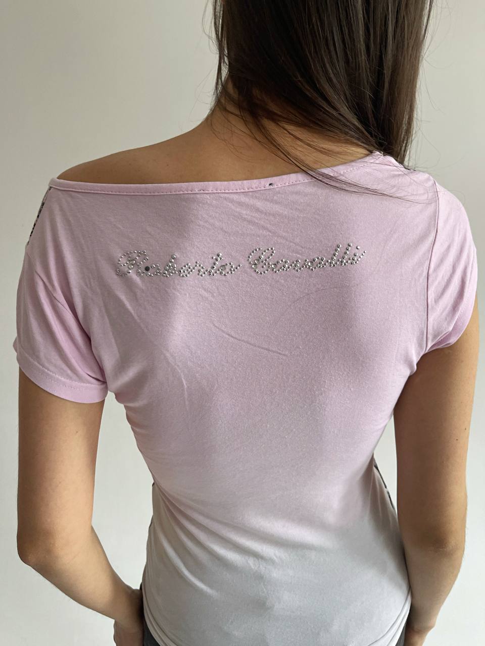 Roberto Cavalli viscose blend Saint icon print t-shirt in ombré pink and white