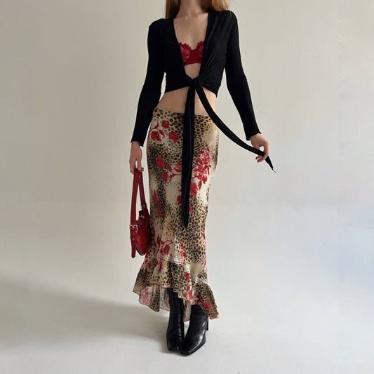 Vintage viscose leopard print asymmetrical skirt