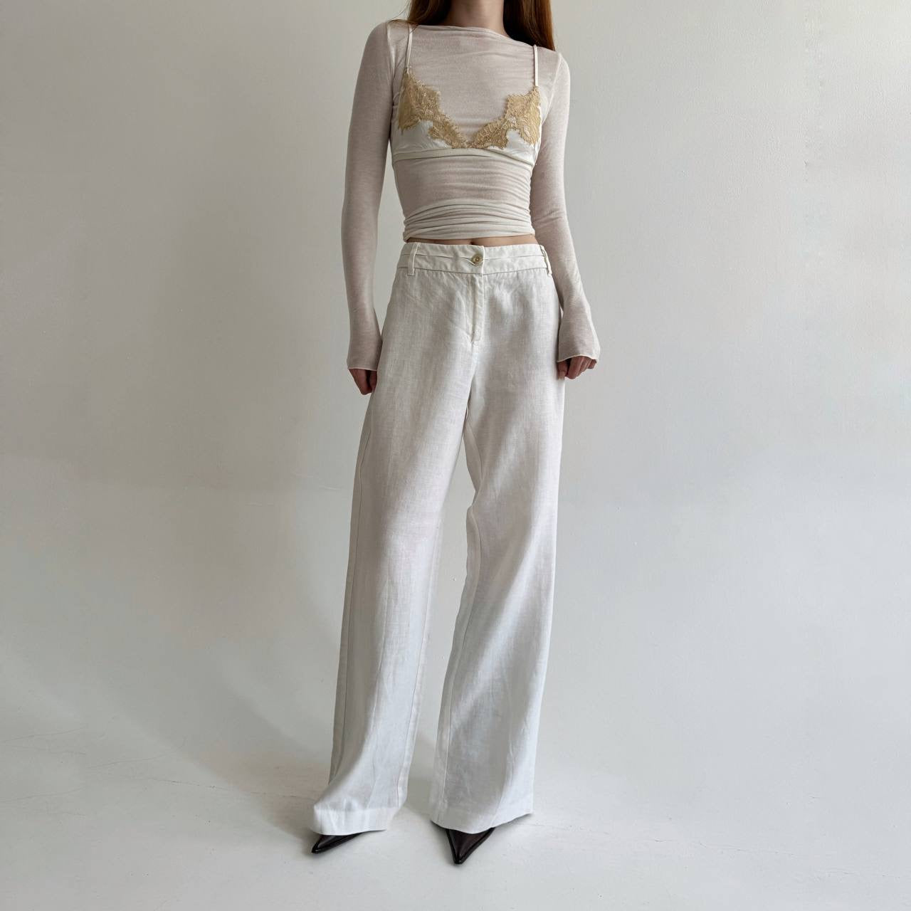Y2K linen white wide leg pants