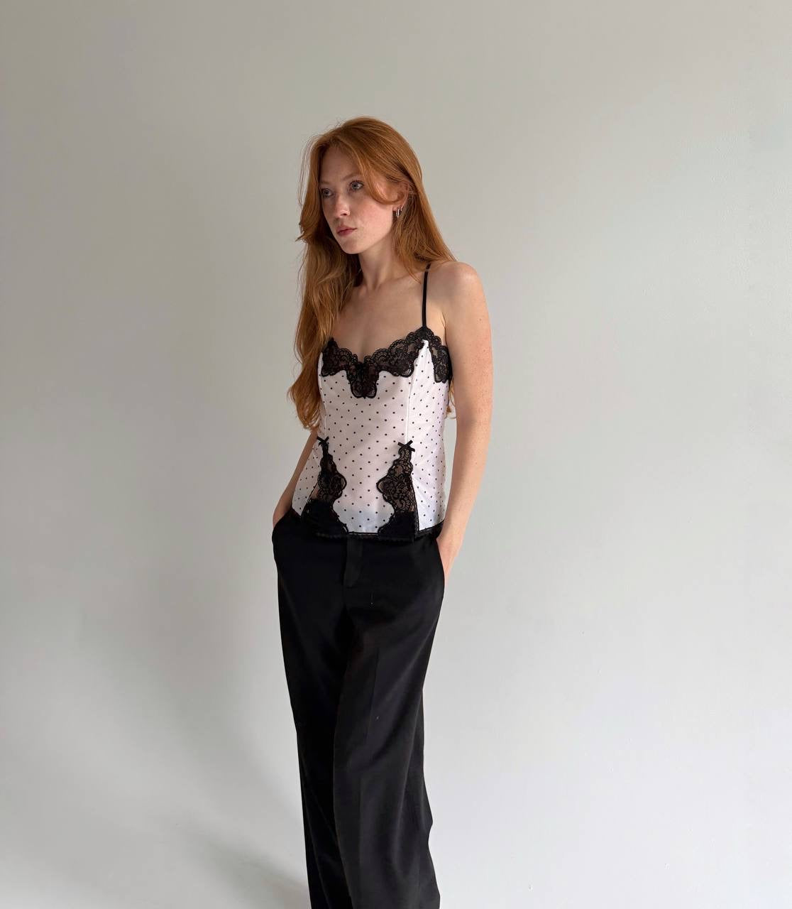 Vintage polka dot cami top with lace