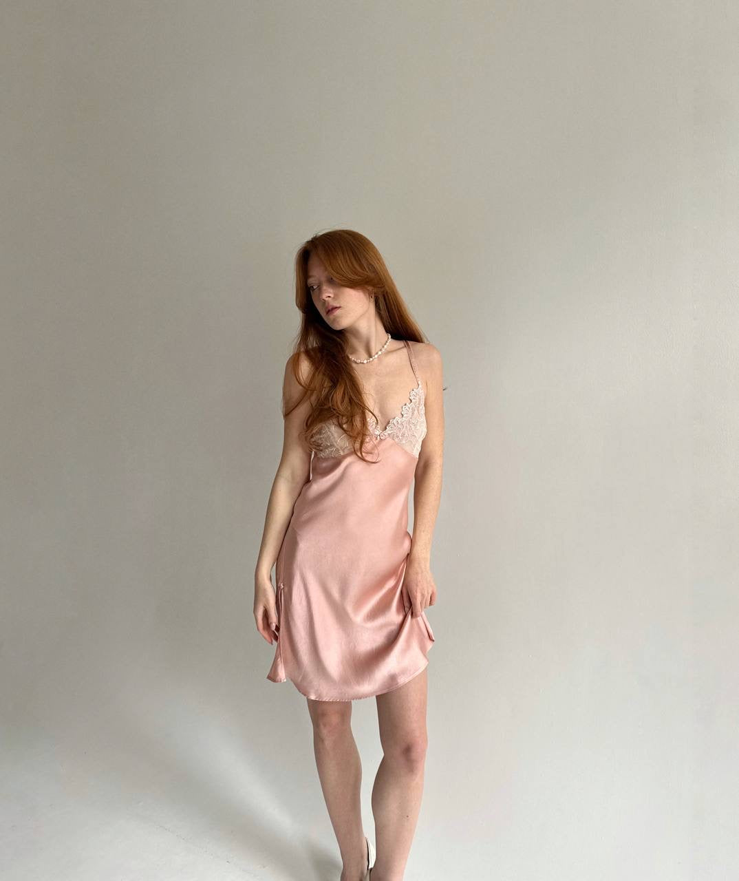 Vintage 100% pure silk bubble gum slip dress
