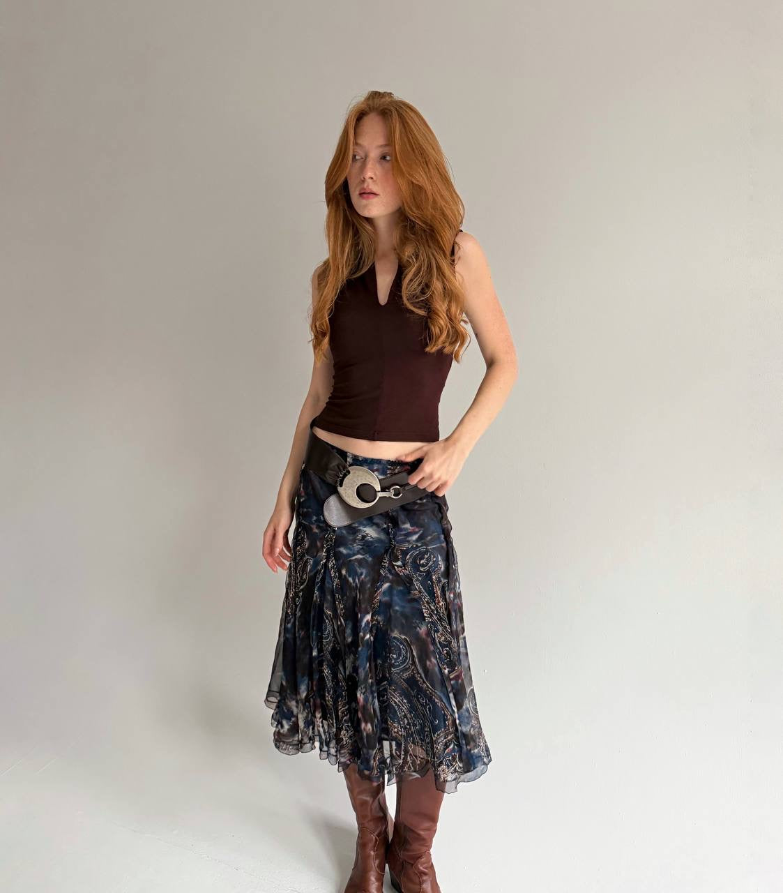 Vintage 100% pure silk midi flowy skirt