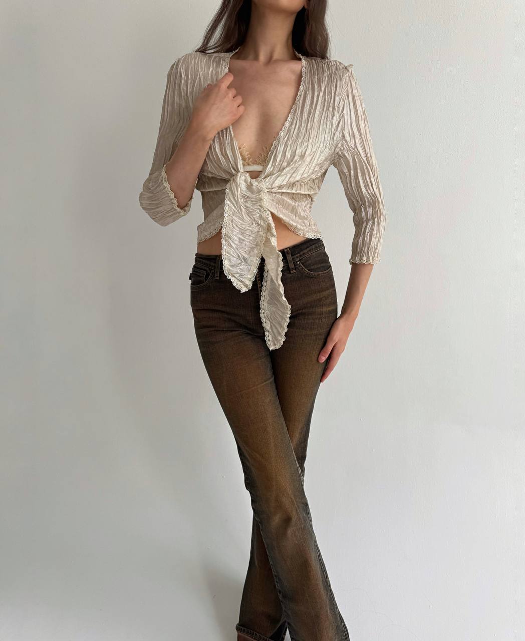 Vintage pleated knot blouse
