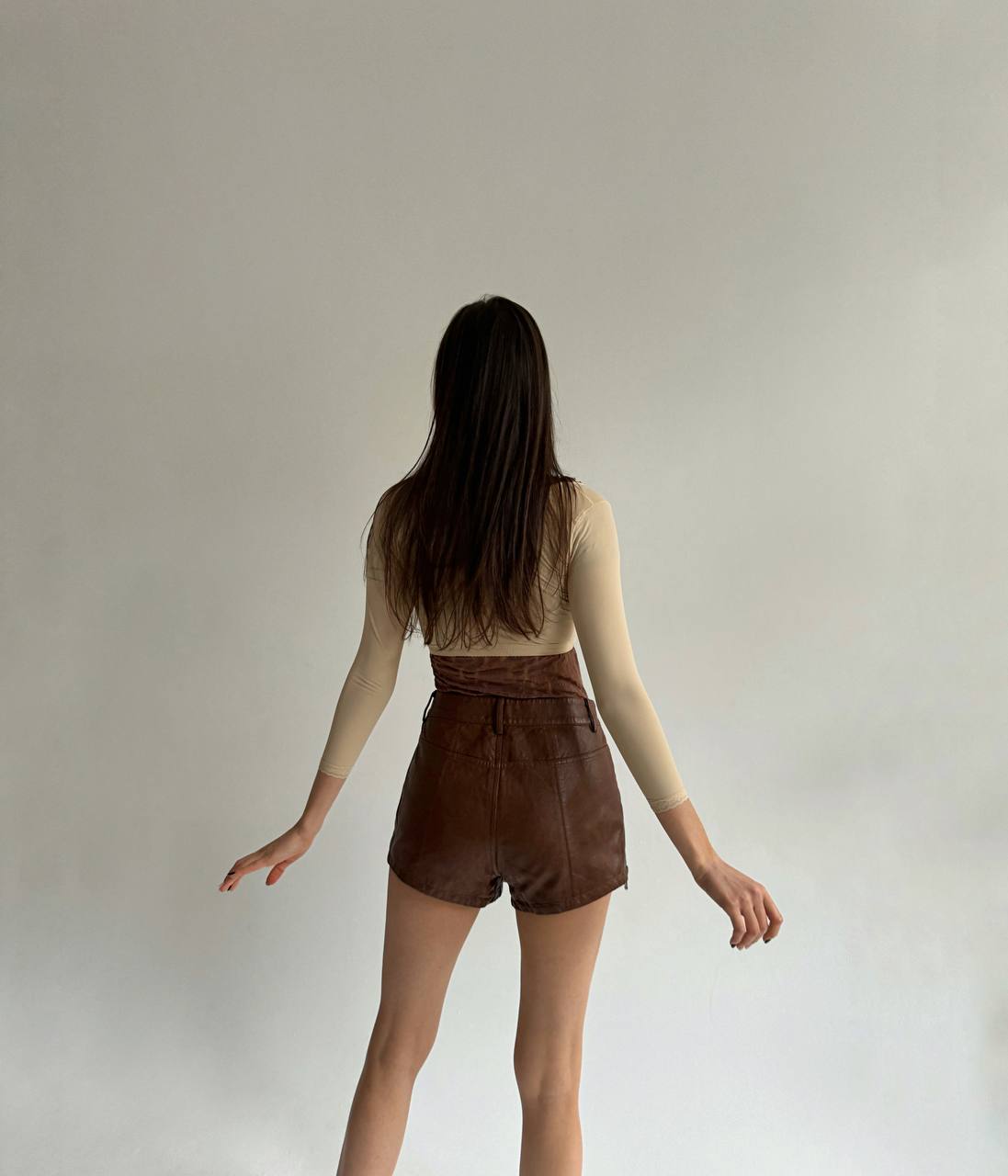 Y2K genuine leather shorts with side zippers