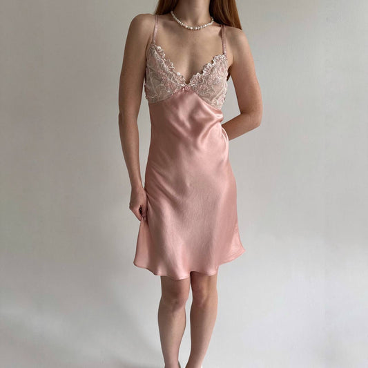 Vintage 100% pure silk bubble gum slip dress