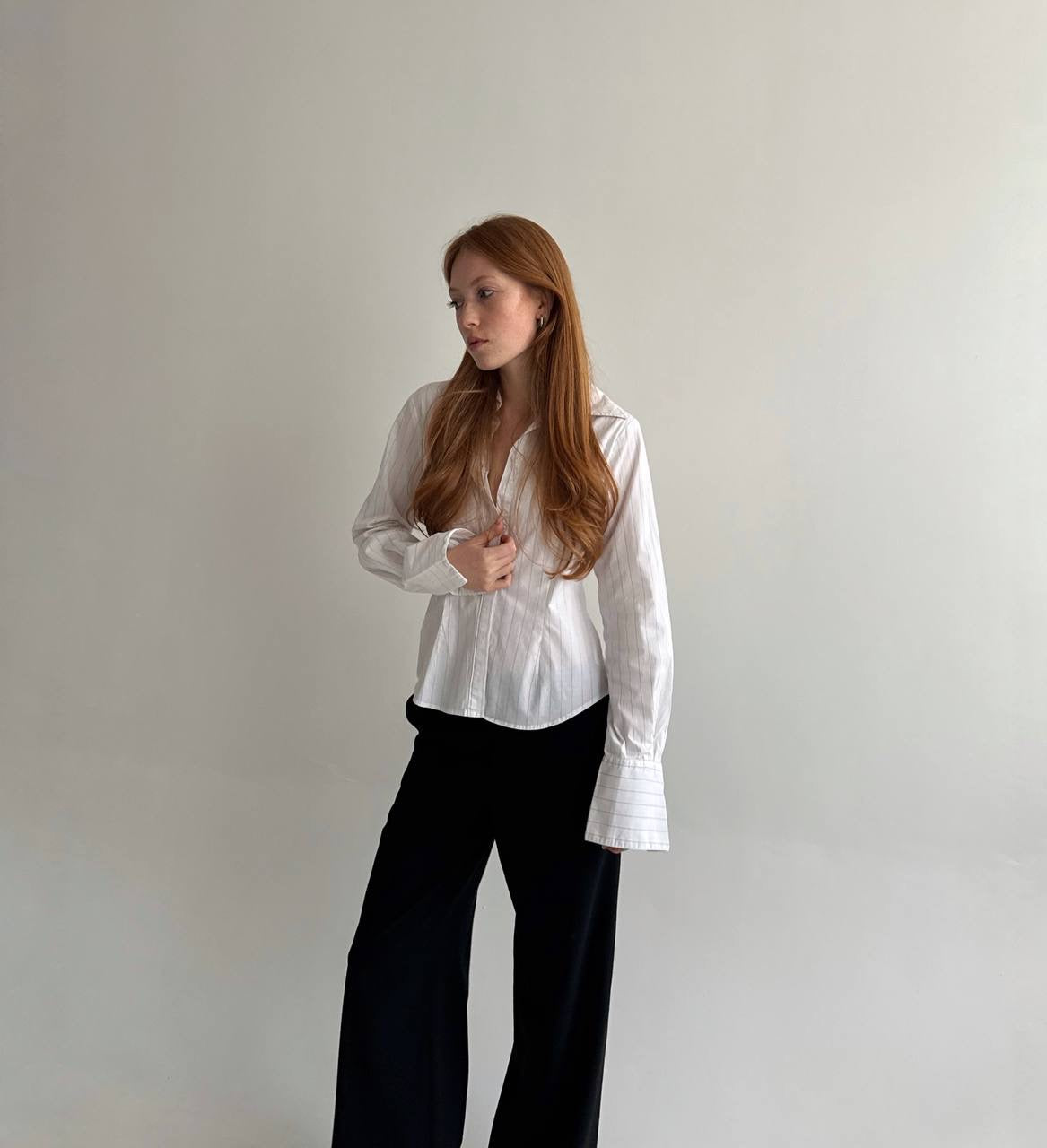 Y2K 95% cotton white striped shirt