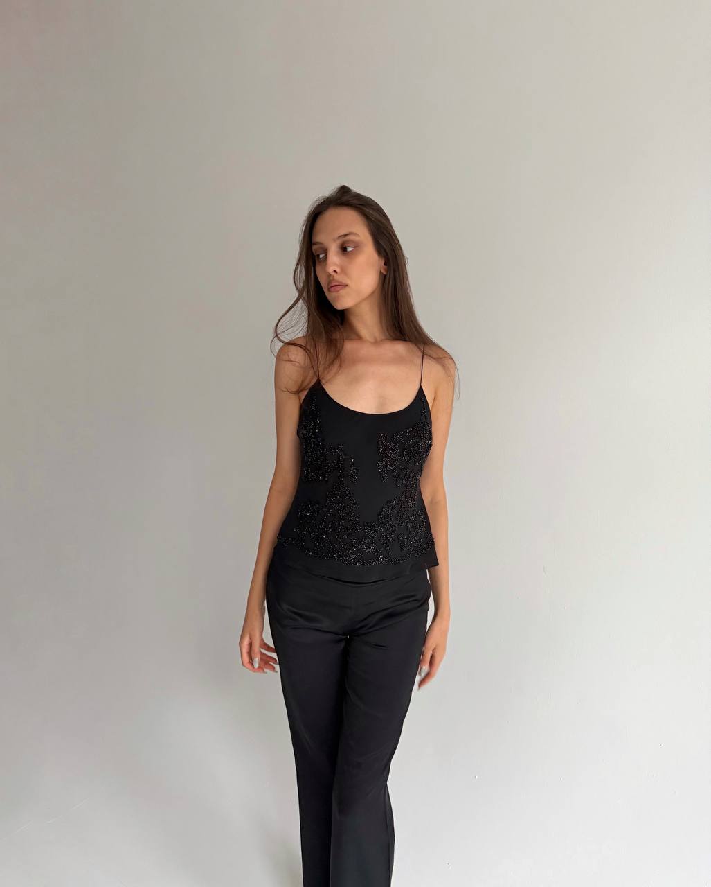 Vintage pure silk beaded top
