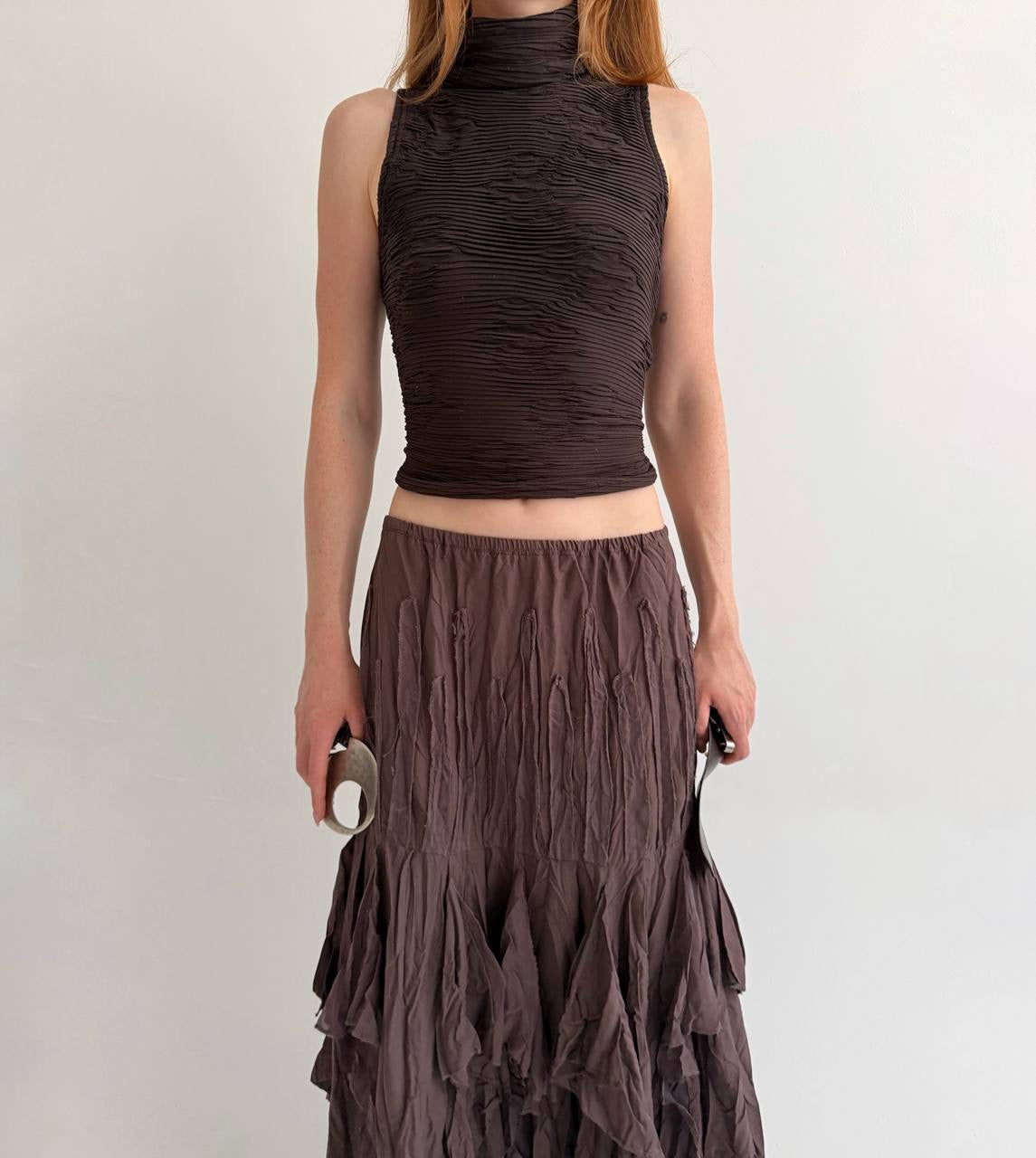 Vintage brown asymmetrical long skirt