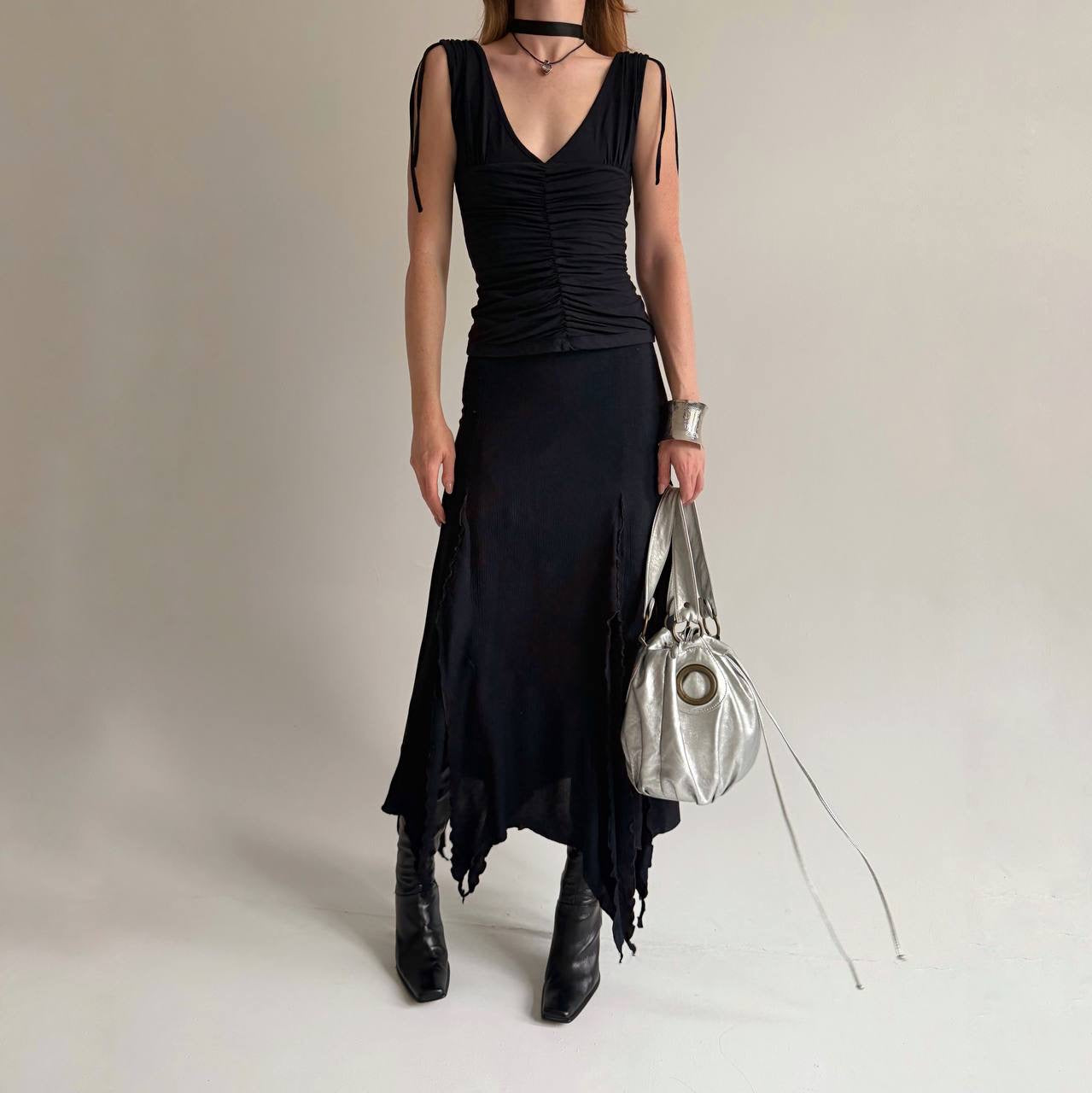 Vintage viscose asymmetrical maxi skirt