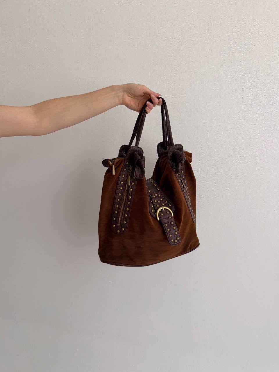 Vintage brown faux suede shoulder bag