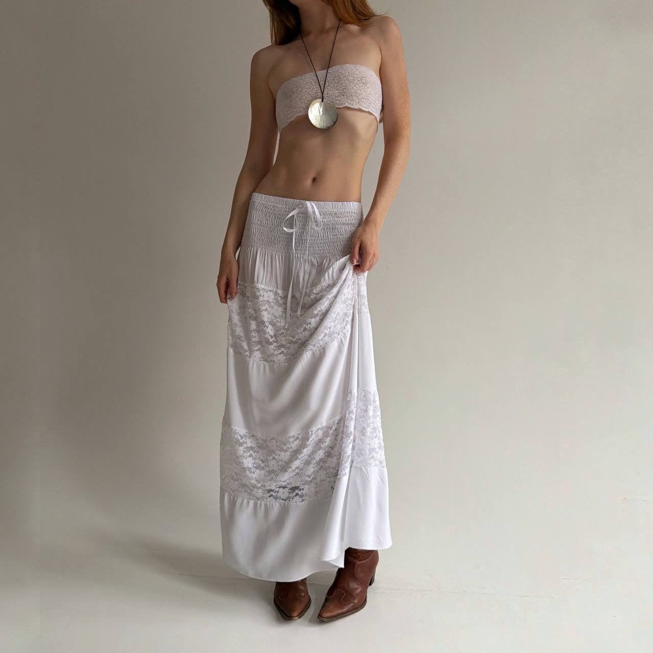 Vintage cotton maxi white skirt l