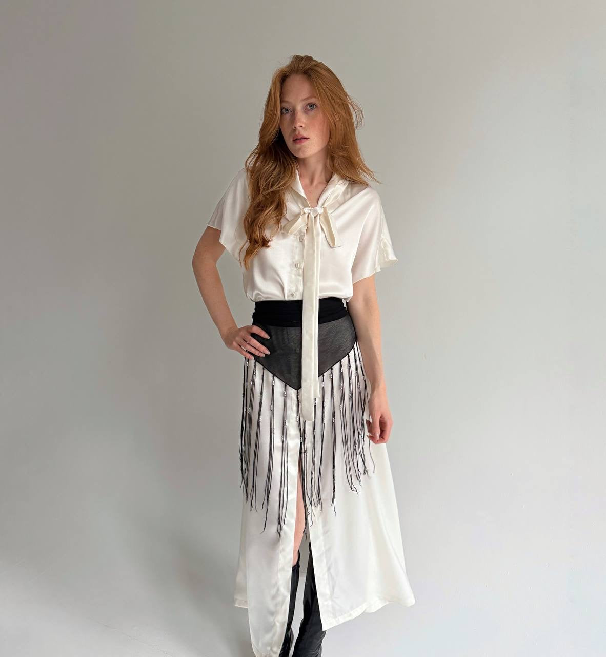 Vintage milky satin midi dress
